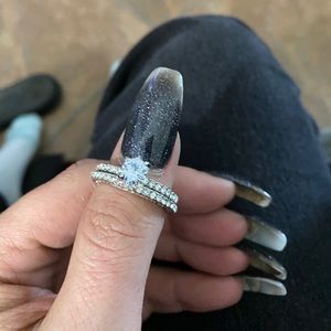 Sterling silver engagement and wedding ring
